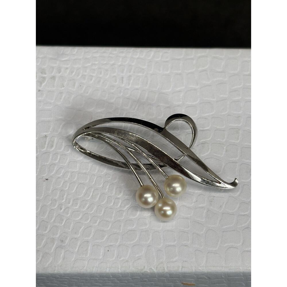 Vintage Mikimoto Sterling Silver Akoya Pearl Spray Brooch Signed Japan - Picture 4 of 8